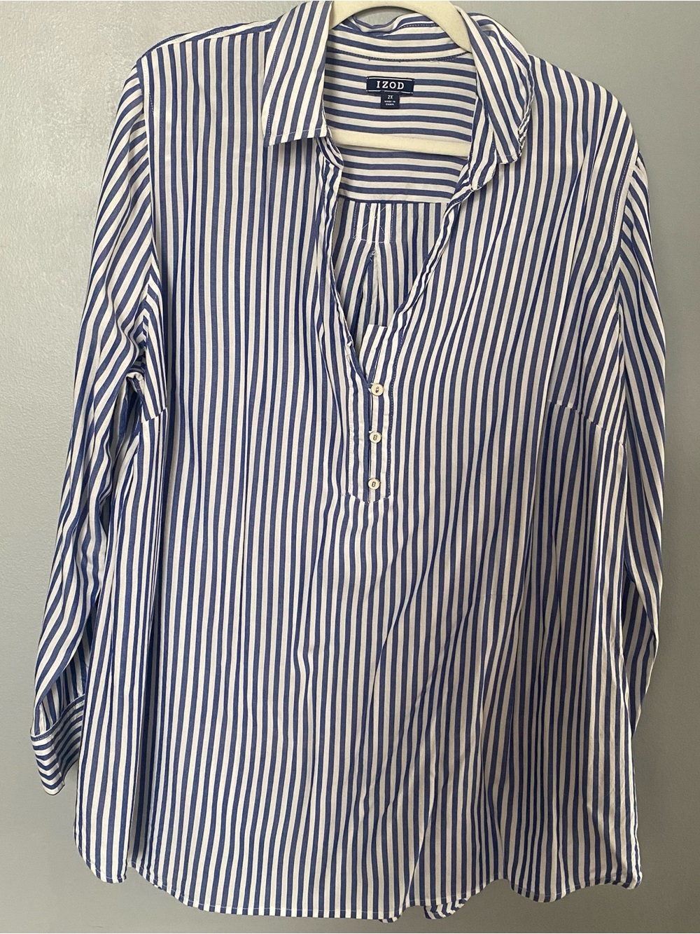 Izod Blue and White Vertical Stripe Popover Tunic 2XL